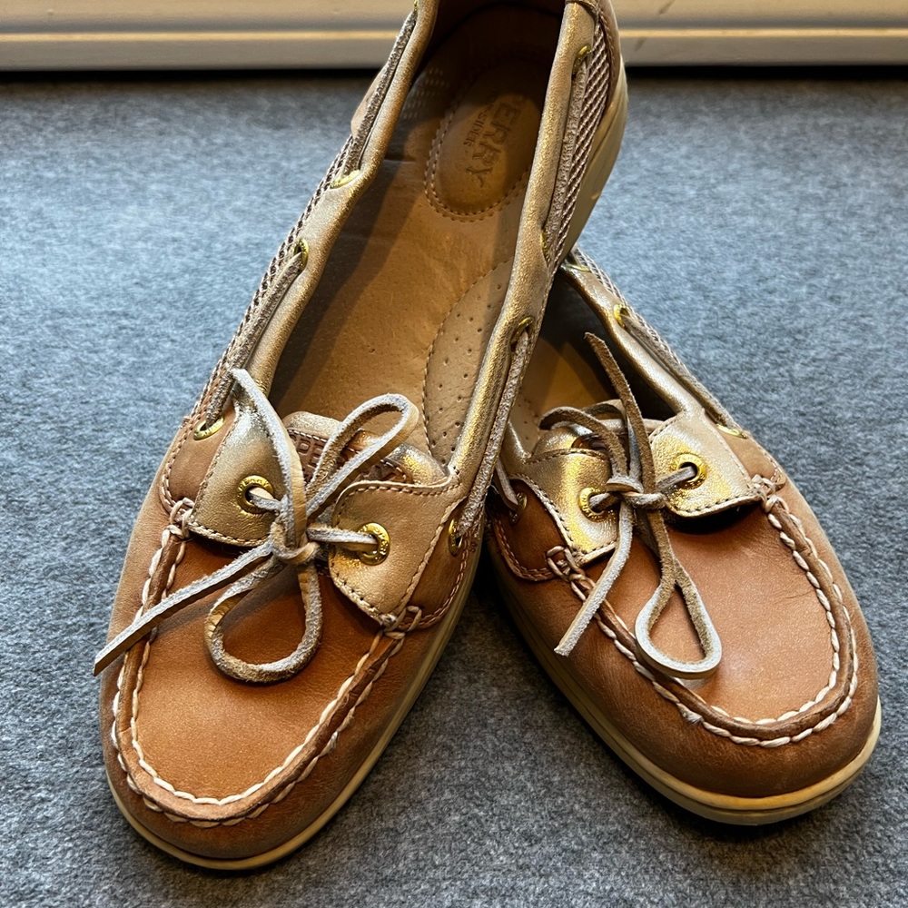 Tan and Gold Sperry Loafers. Barely worn